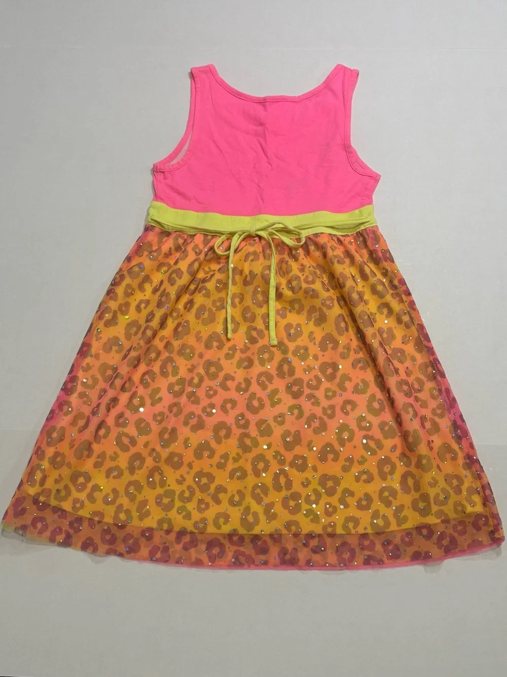 Justice Girls Pink Leopard Print Sequin Sundress Size 10 Sleeveless Knee Length